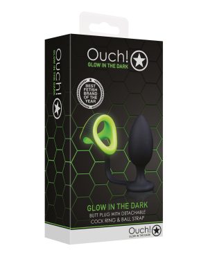 Shots Ouch Butt Plug w/Cock Ring & Ball Strap – Glow in the Dark by Ouch product image