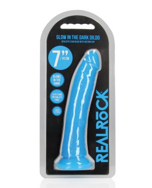 Shots RealRock 7″ Slim Dildo Glow in the Dark – Neon Blue by RealRock product image