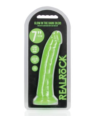 Shots RealRock 7″ Slim Dildo Glow in the Dark – Neon Green by RealRock product image
