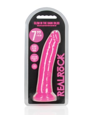 Shots RealRock 7″ Slim Dildo Glow in the Dark – Neon Pink by RealRock product image