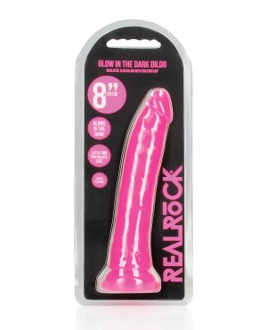 Shots RealRock 8″ Slim Dildo Glow in the Dark – Neon Pink by RealRock product image