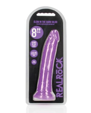Shots RealRock 8″ Slim Dildo Glow in the Dark – Neon Purple by RealRock product image