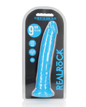 Shots RealRock 9″ Slim Dildo Glow in the Dark – Neon Blue by RealRock product image