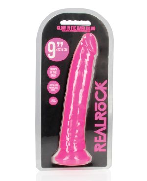 Shots RealRock 9″ Slim Dildo Glow in the Dark – Neon Pink by RealRock product image