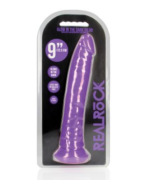 Shots RealRock 9″ Slim Dildo Glow in the Dark – Neon Purple by RealRock product image