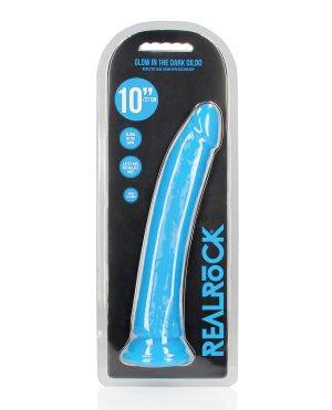 Shots RealRock 10″ Slim Dildo Glow in the Dark – Neon Blue by RealRock product image