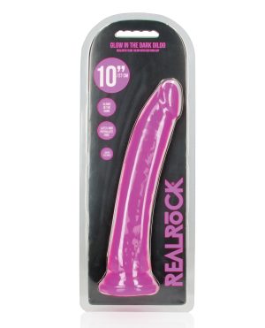 Shots RealRock 10″ Slim Dildo Glow in the Dark – Neon Purple by RealRock product image