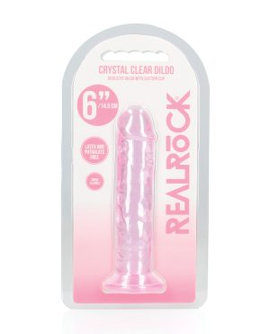 Shots RealRock Crystal Clear 6″ Straight Dildo w/Suction Cup – Pink by RealRock product image