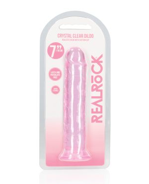 Shots RealRock Crystal Clear 7″ Straight Dildo w/Suction Cup – Pink by RealRock product image