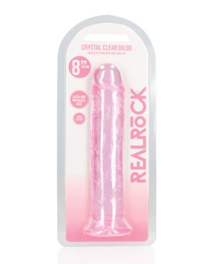 Shots RealRock Crystal Clear 8″ Straight Dildo w/Suction Cup – Pink by RealRock product image