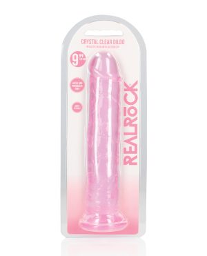 Shots RealRock Crystal Clear 9″ Straight Dildo w/Suction Cup – Pink by RealRock product image