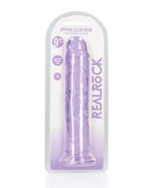 Shots RealRock Crystal Clear 9″ Straight Dildo w/Suction Cup – Purple by RealRock product image