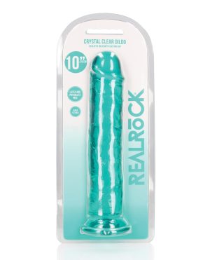 Shots RealRock Realistic Crystal Clear 10″ Straight Dildo – Turquoise by RealRock product image