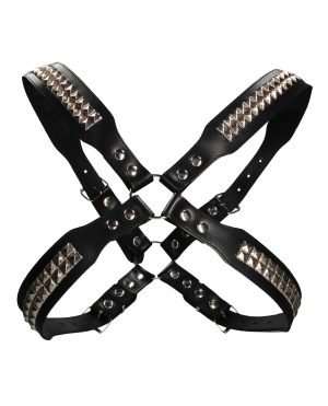 Shots Uomo Men’s Pyramid Stud Body Harness – Black by Ouch Uomo product image