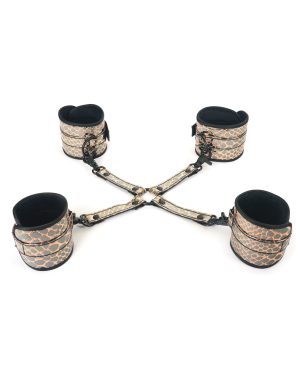 Spartacus Faux Leather Wrist & Ankle Restraints w/Hog Tie – Gold by Spartacus product image