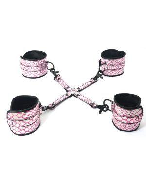 Spartacus Faux Leather Wrist & Ankle Restraints w/Hog Tie – Pink by Spartacus product image