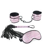 SPU-115PK Spartacus Faux Leather Wrist Restraints Blindfold & Flogger Bondage Kit – Pink by Spartacus product image