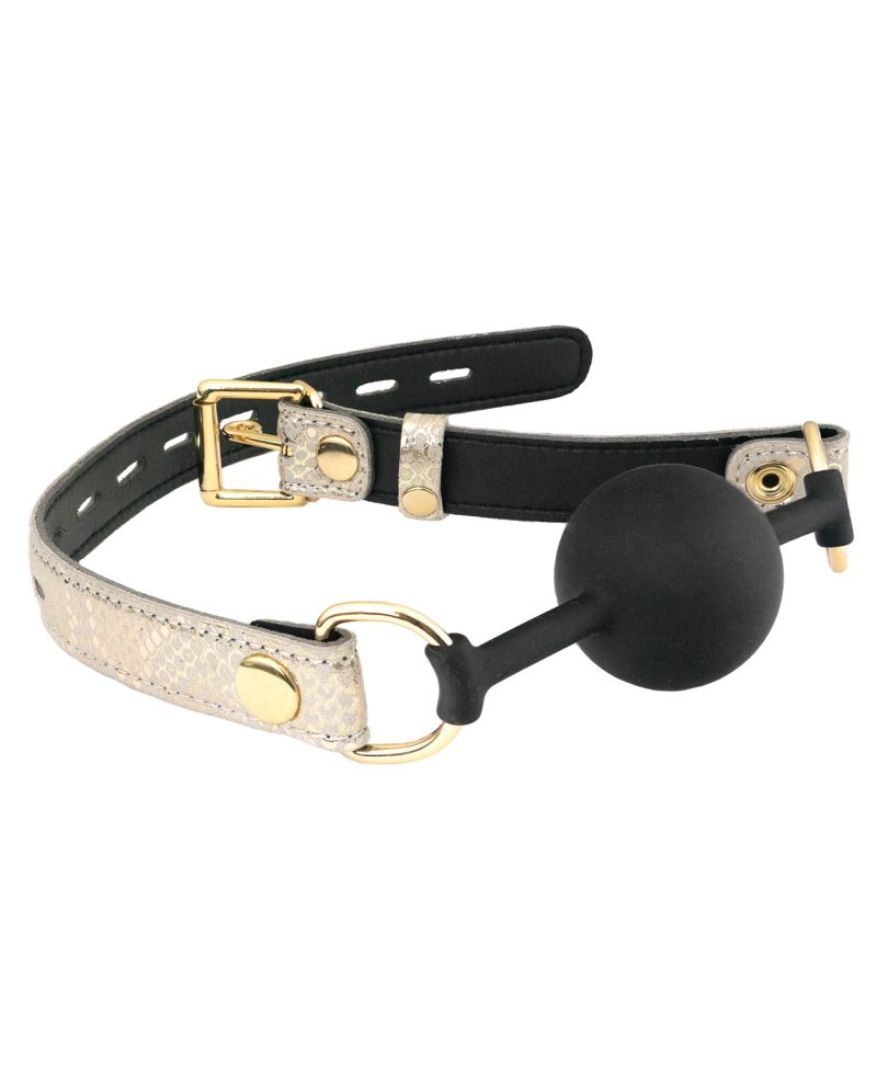 SPU-401WS Spartacus Silicone Gag w/Leather Lining – White Snakeskin Micro Fiber by Spartacus product image
