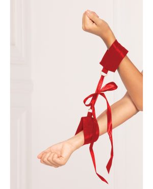 Satin Elastic Cuffs D-Ring & Satin Ribbon Tie Red O/S by Seven 'til Midnight product image