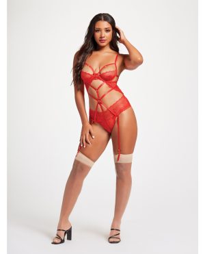 Sheer Mesh & Lace Demi Cup Teddy Red SM by Seven 'til Midnight product image
