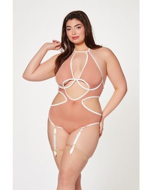 Mesh Cut Out Halter Teddy Nude/White QN by Seven 'til Midnight product image