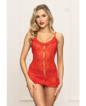 Lace Chemise w/Ruffle Trim & G-String – Red O/S by Seven 'til Midnight product image