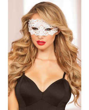 Lace Eye Mask w/Satin Ribbon Ties White O/S by Seven 'til Midnight product image