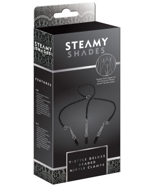 Steamy Shades Y-Style Deluxe Beaded Nipple Clamps – Black/Silver by Steamy Shades product image