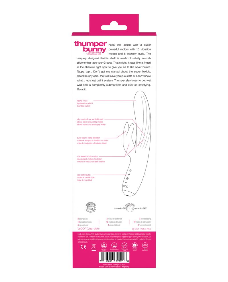 VI-BU-0701a VeDO Thumper Bunny Rechargeable Dual Vibe - Pretty in Pink