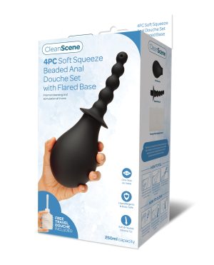 CleanScene 4 pc Soft Squeeze Beaded Anal Douche Set w/Flared Base