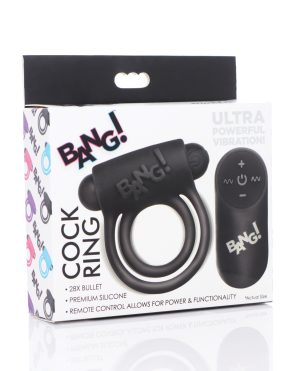 Bang! Vibrating Cock Ring & Bullet w/Remote Control – Black by Bang! product image