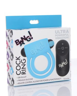 Bang! Vibrating Cock Ring & Bullet w/Remote Control – Blue by Bang! product image