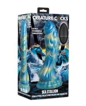 Creature Cocks Sea Stallion Vibrating Dildo w/Remote – Blue/Yellow by Creature Cocks product image