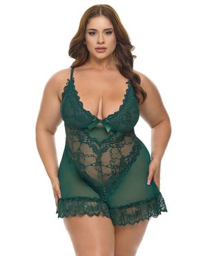 Valentine Lacey Babydoll w/G-String - Green 1X/2X