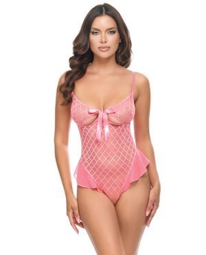 Aubrielle Diamond Mesh Underwire Teddy - Pink XL