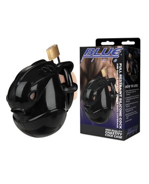 Full Restraint Silicone Cock & Balls Chastity Device – 100% Coverage Black by Blue Line product image
