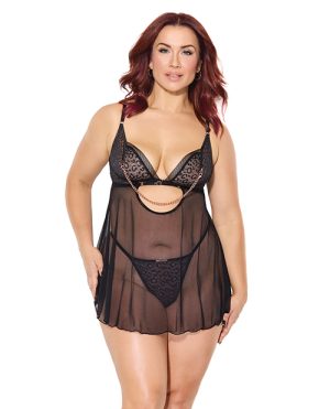 Pleasure Collection Feline Fatale Babydoll & G-String 2 pc Set – Black QN by Coquette Pleasure Collection product image
