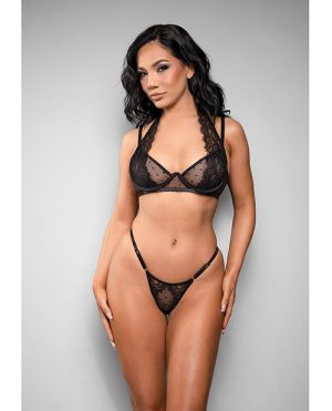 Temptress Vivienne Swiss Dot Mesh and Lace Bra w/Panty 2 pc Set – Black M/L by Temptress by Fantasy product image
