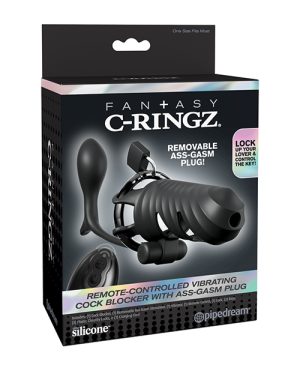 Fantasy C-Ringz Remote Controlled Vibrating Cock Blocker w/Ass-Gasam Plug – Black by Fantasy C-Ringz product image