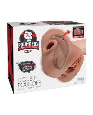 PDX Plus Double Pounder Vibrating Squeeze Stroker – Brown by PDX Plus product image