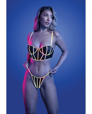 Solar Flare Flash Reflective Binding Underwire Bra & Thong – Black M/L by Glow by Fantasy Lingerie product image