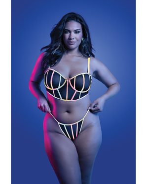 Solar Flare Flash Reflective Binding Underwire Bra & Thong – Black QN by Glow by Fantasy Lingerie product image