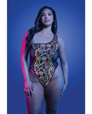 Luminescent Flash Reflective Floral Print Teddy – Black QN by Glow by Fantasy Lingerie product image