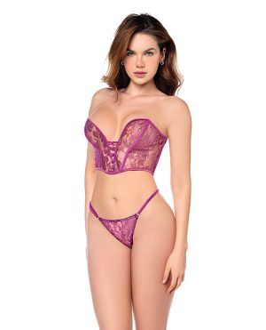 Mesh Bustier & G-String w/Adjustable Sides 2 pc Set – Pink L/XL by Mapale product image