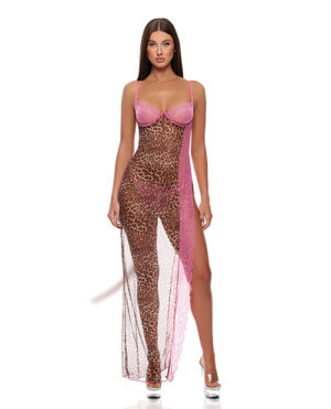 Animal Instincts Mesh Nightgown & Panty – Pink Leopard MD by Forplay product image
