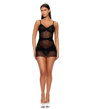 Private Party Glitter Chemise & Thong Set – Black MD by Forplay product image