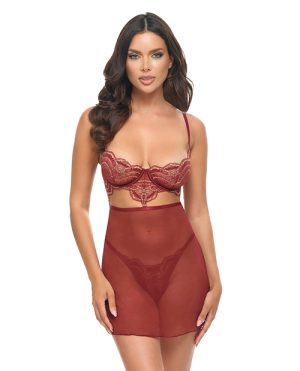 Arielle Unlined Underwire Lace Babydoll w/G-String – Burgundy L/XL by Oh La La Cheri product image