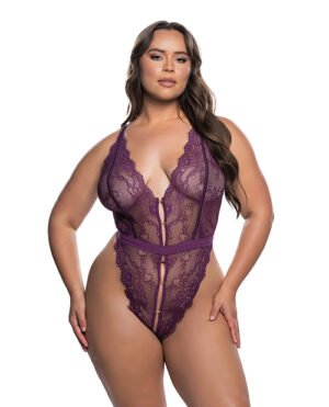 Floral Lace Fetish Teddy – Purple 1X/2X by Roma Confidential product image