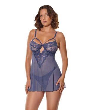 Twilight Fever Lace & Mesh Babydoll w/G-String – Navy MD by Coquette product image