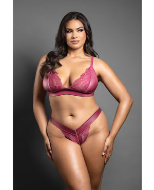 Domina Lace Bralette & Panty in Leatherette w/Zipper Detail – Berry QN by Domina by Fantasy product image
